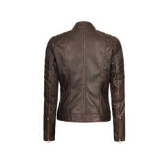 Women's Dark Brown Cafe Racer Biker Jacket