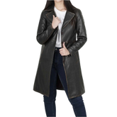Women's Rub Off Dark Brown Leather Long 3/4 Coat - Winter Long Jacket