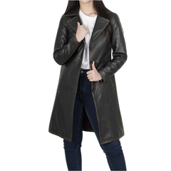 Women's Rub Off Dark Brown Leather Long 3/4 Coat - Winter Long Jacket