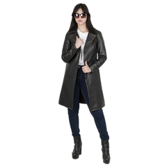 Women's Rub Off Dark Brown Leather Long 3/4 Coat - Winter Long Jacket