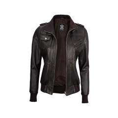 Women's Dark Brown Rub Off Leather Jacket with Removable Hood