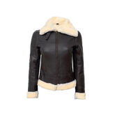 Women's Dark Brown Shearling Leather Bomber Jacket