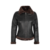 Women Dark Brown Shearling Leather Bomber Jacket