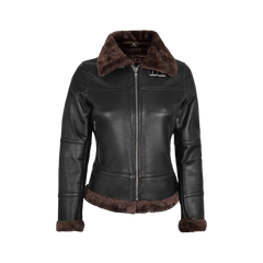 Women Dark Brown Shearling Leather Bomber Jacket