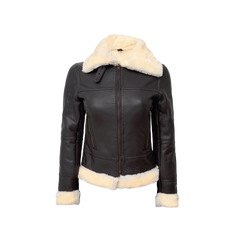 Women's Dark Brown Shearling Leather Bomber Jacket