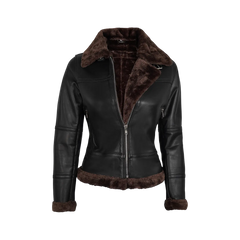 Women Dark Brown Shearling Leather Bomber Jacket