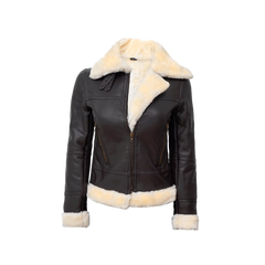 Women's Dark Brown Shearling Leather Bomber Jacket