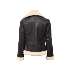 Women's Dark Brown Shearling Leather Bomber Jacket