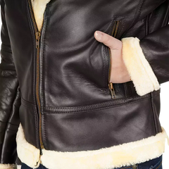 Women's Dark Brown Shearling Leather Bomber Jacket