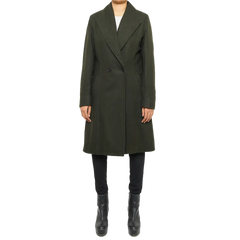 Women's Dark Green Wool Coat - Double Breasted