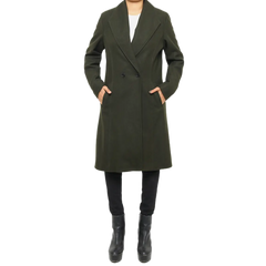 Women's Dark Green Wool Coat - Double Breasted