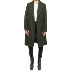 Women's Dark Green Wool Coat - Double Breasted