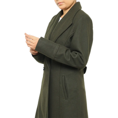 Women's Dark Green Wool Coat - Double Breasted