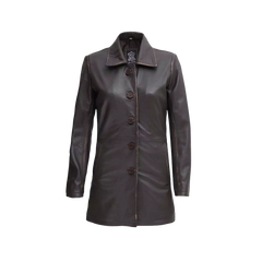 Women's Distressed Dark Brown Leather Car Coat