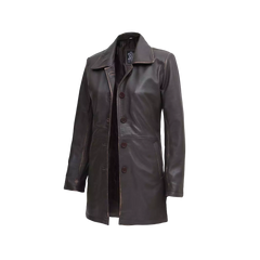 Women's Distressed Dark Brown Leather Car Coat