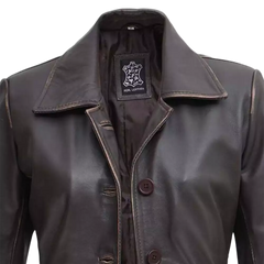 Women's Distressed Dark Brown Leather Car Coat