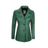 Women's Real Leather Green Blazer with Three Button