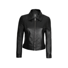 Women's Harrington Style Black Leather Jacket