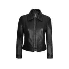 Women's Harrington Style Black Leather Jacket