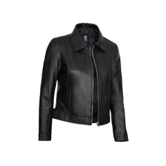 Women's Harrington Style Black Leather Jacket