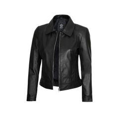 Women's Harrington Style Black Leather Jacket