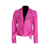 Women's Jessica Alba Hot Pink Stylish Biker Wear Faux Leather Jacket