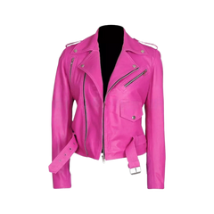 Women's Jessica Alba Hot Pink Stylish Biker Wear Faux Leather Jacket