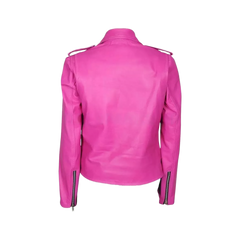 Women's Jessica Alba Hot Pink Stylish Biker Wear Faux Leather Jacket