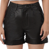 Women's Leather Black Shorts - Regular Fit Style