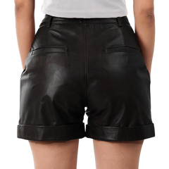 Women's Leather Black Shorts - Regular Fit Style