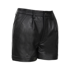Women's Leather Black Shorts - Regular Fit Style