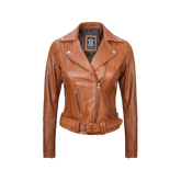 Women's Light Brown Leather Biker Jacket
