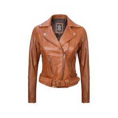 Women's Light Brown Leather Biker Jacket