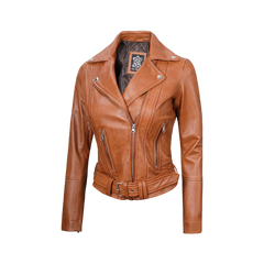 Women's Light Brown Leather Biker Jacket