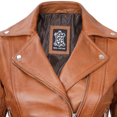 Women's Light Brown Leather Biker Jacket