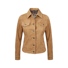 Women's Light Brown Suede Trucker Jacket