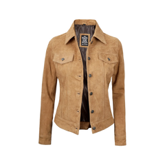 Women's Light Brown Suede Trucker Jacket