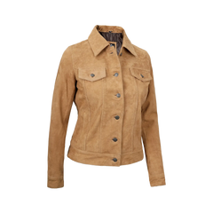 Women's Light Brown Suede Trucker Jacket
