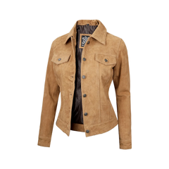 Women's Light Brown Suede Trucker Jacket