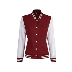 Women's Maroon and White Varsity Jacket - Baseball Style