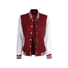 Women's Maroon and White Varsity Jacket - Baseball Style
