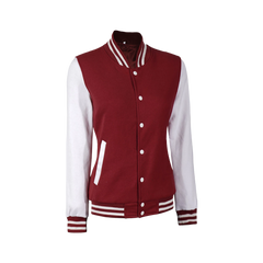 Women's Maroon and White Varsity Jacket - Baseball Style