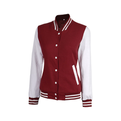 Women's Maroon and White Varsity Jacket - Baseball Style