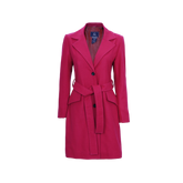 Women's Pink Notch Lapel Wool Wrap Coat