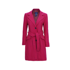 Women's Pink Notch Lapel Wool Wrap Coat
