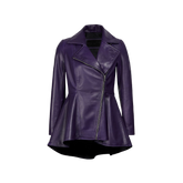 Women's Purple Asymmetrical Leather Peplum Jacket