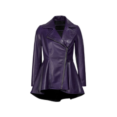 Women's Purple Asymmetrical Leather Peplum Jacket