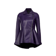 Women's Purple Asymmetrical Leather Peplum Jacket