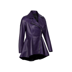 Women's Purple Asymmetrical Leather Peplum Jacket