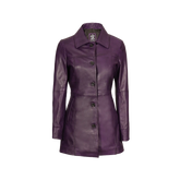 Women Leather Purple 3/4 Length Car Coat